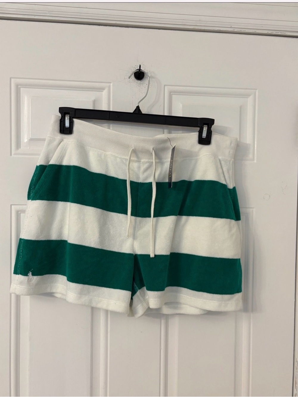 Polo by Ralph Lauren Green and White Striped Terry  Jersey Shorts